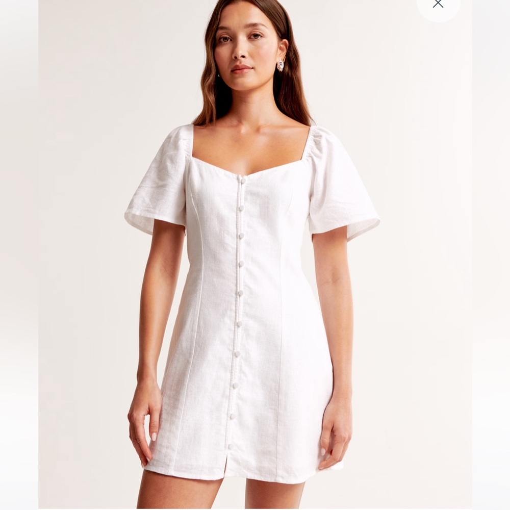 Abercrombie & Fitch Linen-Blend Button-Through Mini Dress